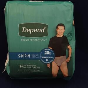DEPEND MEN'S INCONTINENCE UNDERWEAR S-M P-M‎ GREY 38 CT DISPOSABLE MAXIMUM